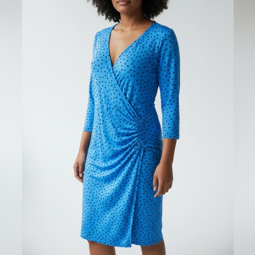 Charter Club The Ivy Arctic Sky Combo Faux Wrap Polka Dot Dress